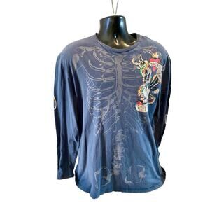 Vintage Ed Hardy Skull Skeleton New York Tattoo Long Sleeve Y2K Shirt Mens XL